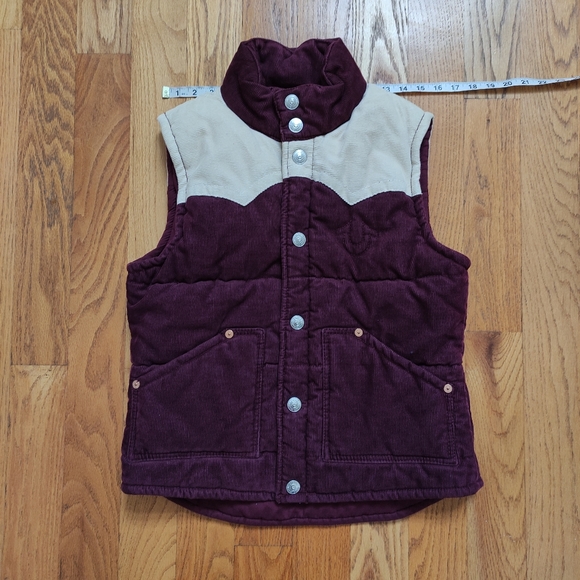 True Religion Burgundy Cream Corduroy Vest Women's L Run Small Y2K - Picture 7 of 11